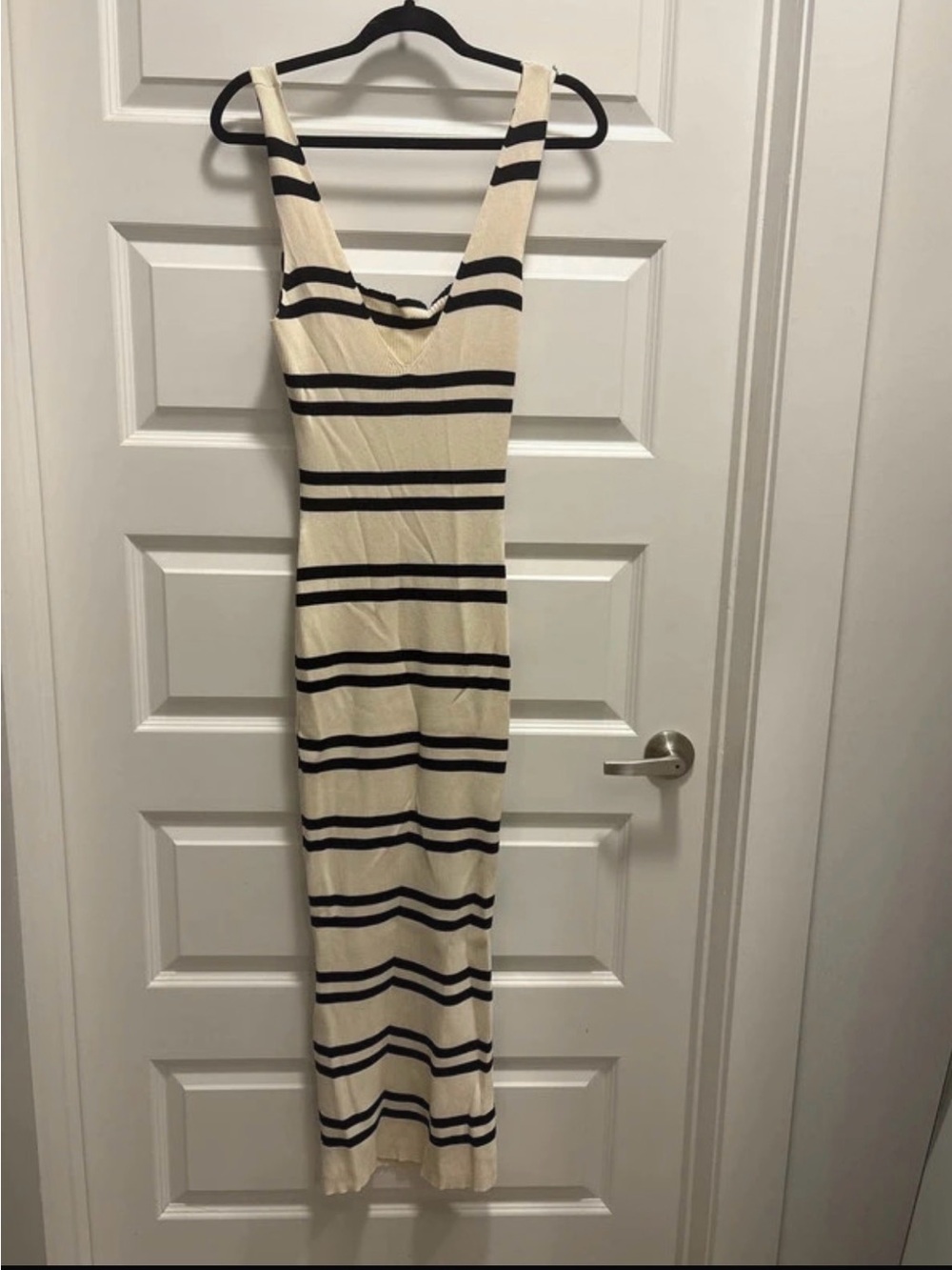 Meshki Cream and Black Striped Sleeveless Maxi Dress